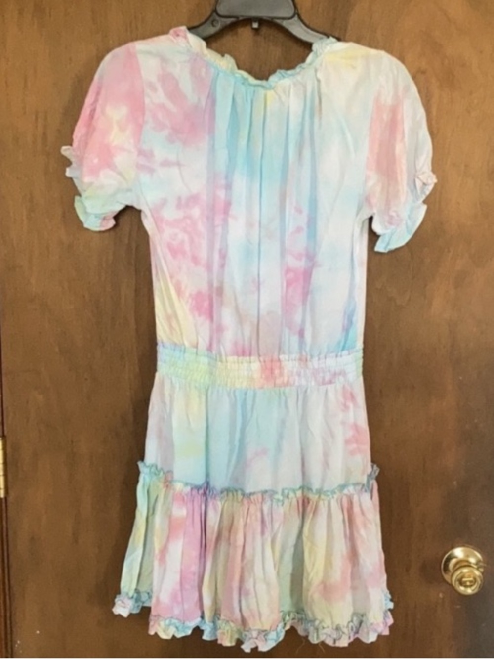Rue21 dress puff sleeve pastel tie dye w tassel tie boho festival western S jrs - Picture 16 of 17